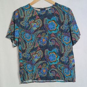 Vintage Tess Paris Milano Sz L Colorful Floral Paisley Print Top